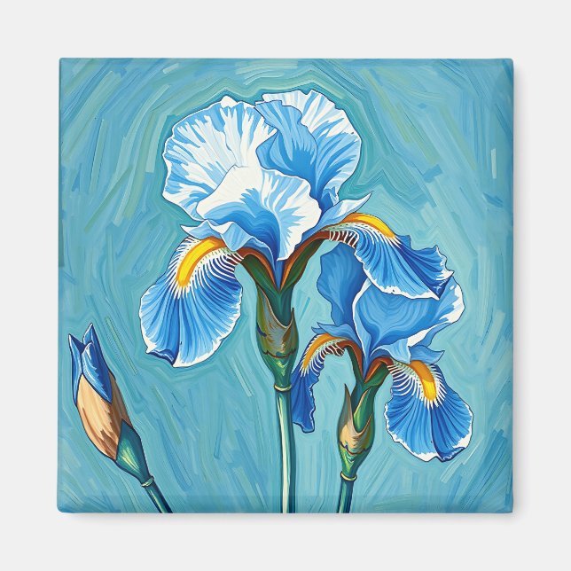 Blue Iris Flowers Artistic Pattern Magnet (Front)