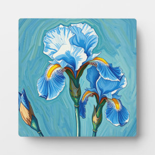 Blue Iris Flowers Artistic Pattern Plaque