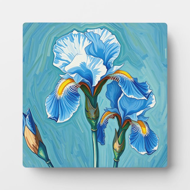 Blue Iris Flowers Artistic Pattern Plaque (Front)