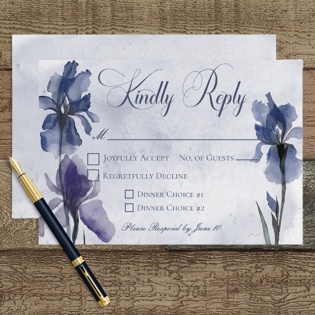 Blue Iris Flowers Blue Modern Response Card (Creator Uploaded)