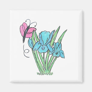Blue Iris Flowers  Magnet