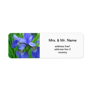 blue iris flowers return address label