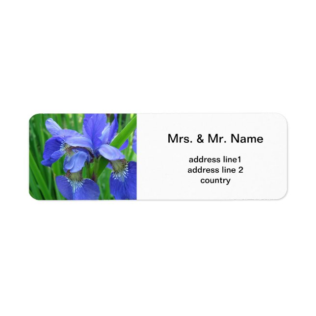 blue iris flowers return address label (Front)