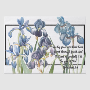 Blue Iris Flowers Saved Grace of God Tissue Paper
