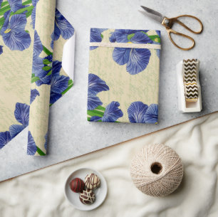 Blue Iris flowers vintage ephemera pattern Wrapping Paper