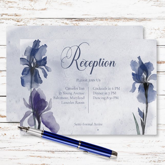 Blue Iris Flowers Wedding Blue Modern Reception Enclosure Card (Blue Iris Flowers Wedding Blue Modern Reception Enclosure Card)