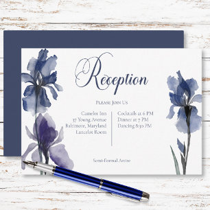 Blue Iris Flowers Wedding Modern Reception Enclosure Card