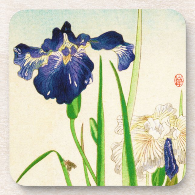 Blue Iris - Japanese watercolor print Coaster (Front)