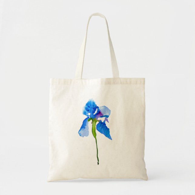 Blue Iris modern floral watercolor art Tote Bag (Front)