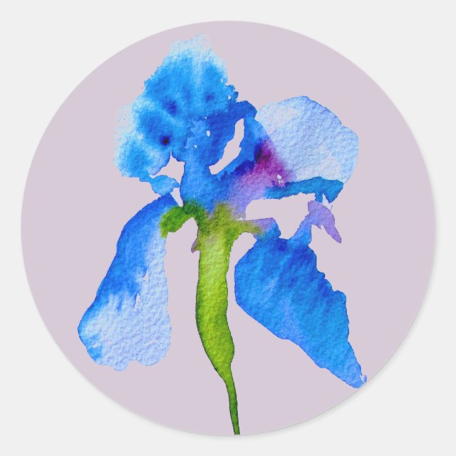 Blue Iris modern floral wedding art Classic Round Sticker (Front)