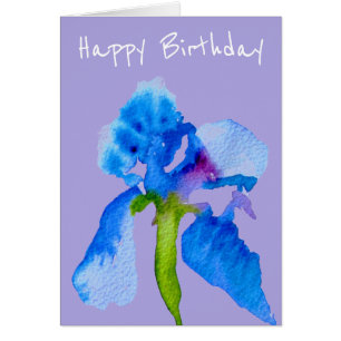 Blue Iris modern watercolor floral birthday