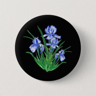 Blue Iris on black 6 Cm Round Badge