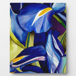 Blue Iris original art watercolor flowers Plaque