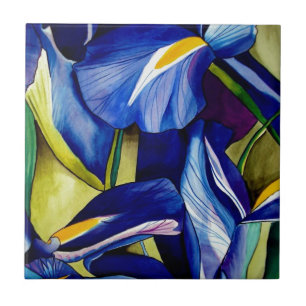 Blue Iris original art watercolor flowers Tile