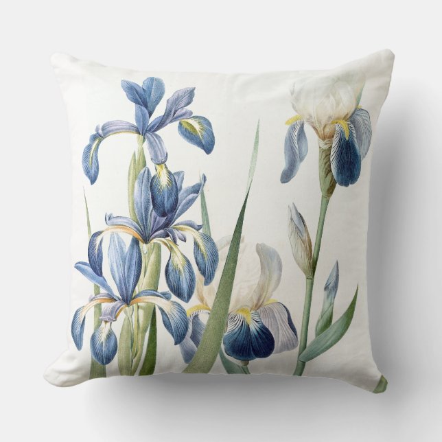 Blue Iris Poem Botanical Irises Flowers Floral Cushion (Front)