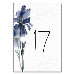 Blue Iris Simple Floral Watercolor Wedding Table Number