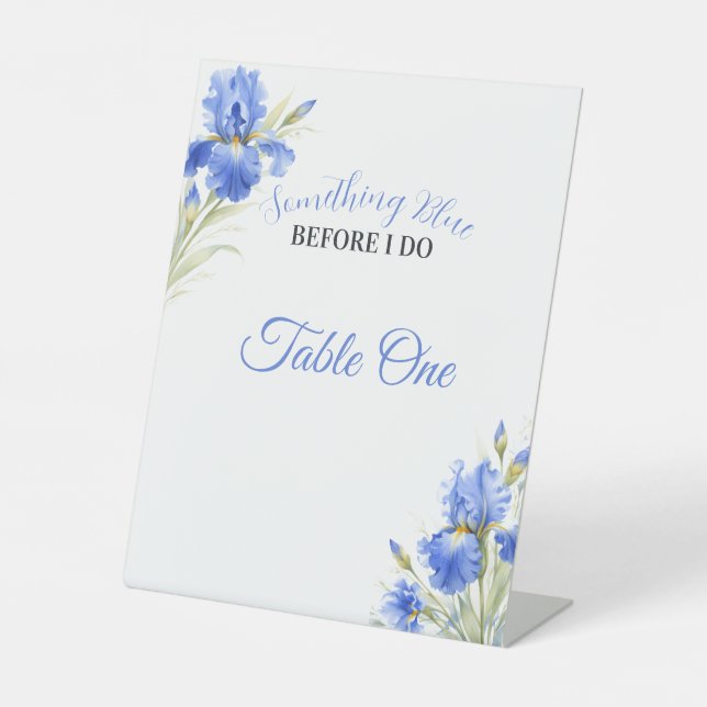 Blue Iris Something Blue Bridal Shower Table Numbe Pedestal Sign (Front)
