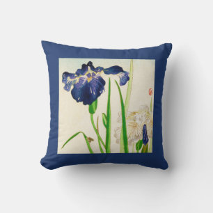 Blue Iris,  Vintage Japanese Watercolor Print Cushion
