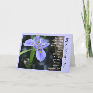 Blue Iris w Verse on Love, Mother's Day Card