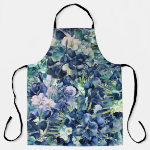  Blue Iris Watercolor Background Pattern Apron