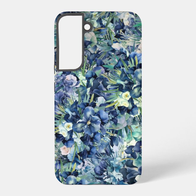  Blue Iris Watercolor Background Pattern Samsung Galaxy S22+ Case (Back)