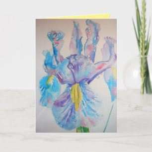Blue Iris Watercolour Birthday Card