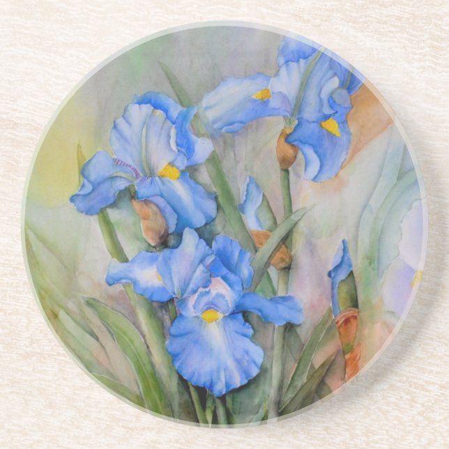 Blue Iris watercolour Coaster (Front)