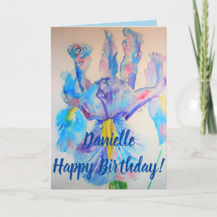 Blue Iris Watercolour Flower floral Birthday Card