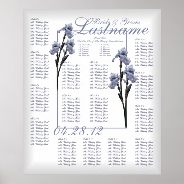 Blue Iris Wedding Guest Seating Chart (Front)