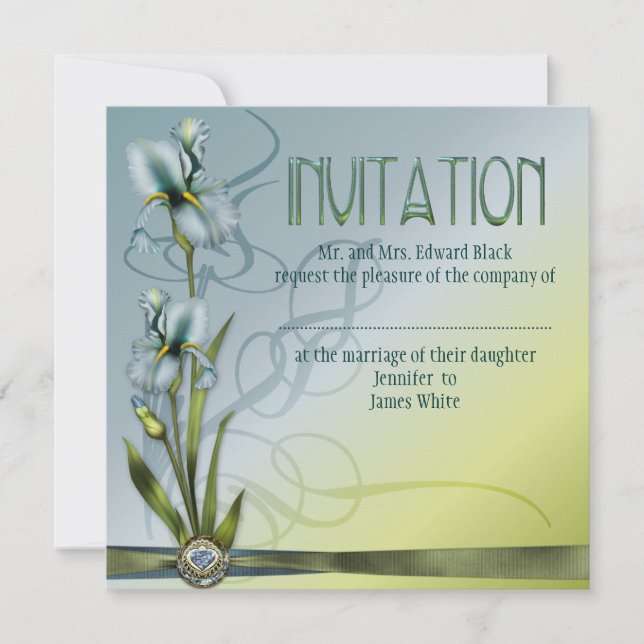 Blue Iris Wedding Invitation (Front)