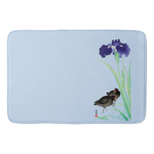 Blue Irises and Moorhens by Ohara Koson Bath Mat
