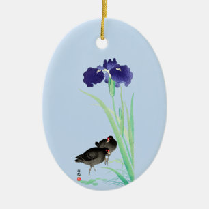 Blue Irises and Moorhens by Ohara Koson Ceramic Ornament