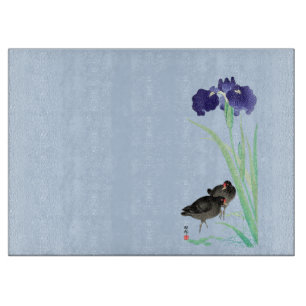 Blue Irises and Moorhens by Ohara Koson Cutting Board