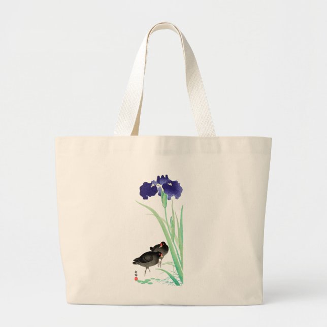 Blue Irises and Moorhens by Ohara Koson Large Tote Bag (Front)