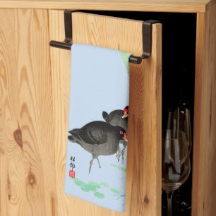 Blue Irises and Moorhens by Ohara Koson Tea Towel