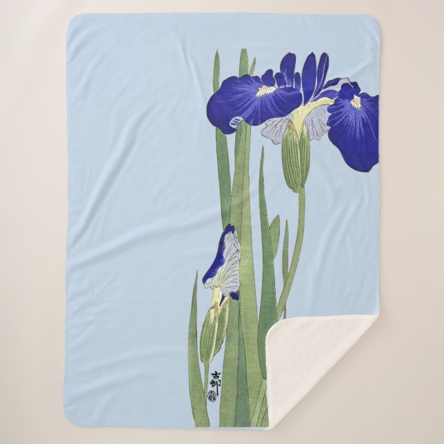 Blue Irises by Ohara Koson Sherpa Blanket (Front)
