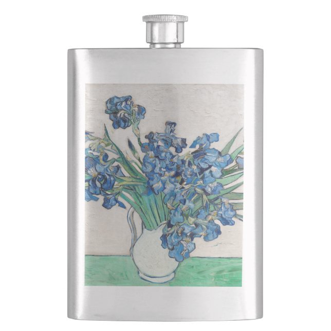 Blue Irises by Vincent Van Gogh Fine Art Hip Flask (Front)