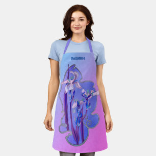 Blue Irises Floral Art Personalised Apron