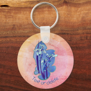 Blue Irises Floral Art Personalized  Key Ring