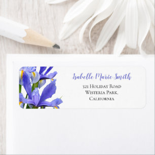 Blue Irises Floral Wedding Modern Return Address Label