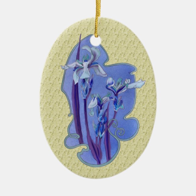 Blue Irises Flower Art Ornament (Front)