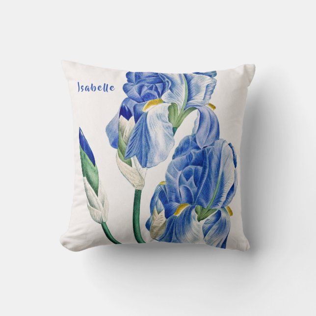 Blue Irises Monogram Cushion (Front)