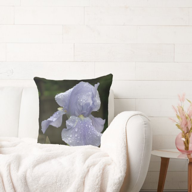 Blue Irises with Raindrops Reversible Throw Pillow (Couch)