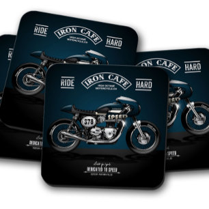 Blue Iron Cafe Motorcycle Coaster Coaster Set