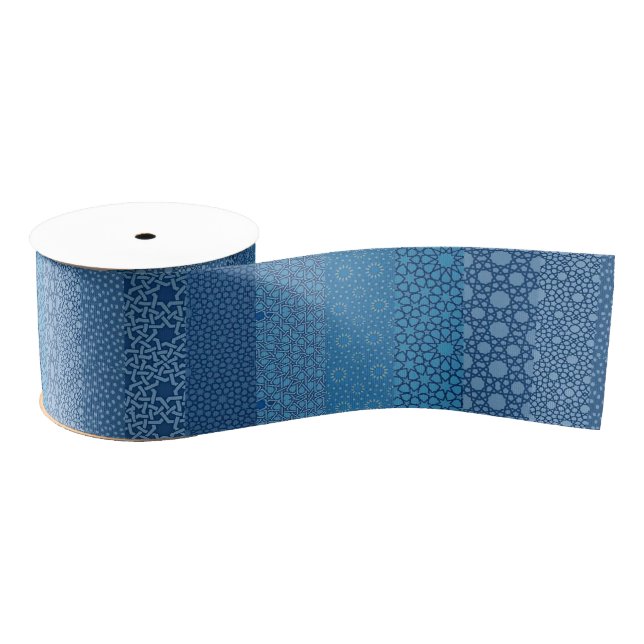 Blue Islam Islamic Arabic Pattern Collage Grosgrain Ribbon (Spool)