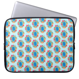 Blue Island Tropical Sea Turtles Floral Laptop Sleeve