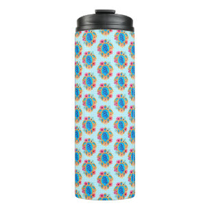 Blue Island Tropical Sea Turtles Floral Thermal Tumbler