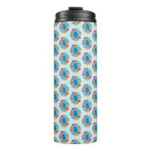 Blue Island Tropical Sea Turtles Floral Thermal Tumbler