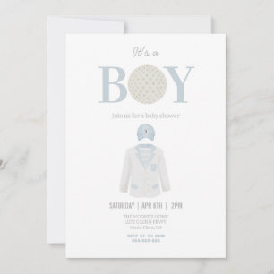 Blue it’s a boy golf theme baby shower invitation