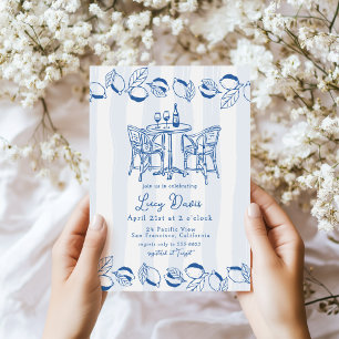 Blue Italian Bistro Lemon Stripe Bridal Shower Invitation
